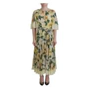 Dolce & Gabbana Gul Blommig Plisserad Maxi Sidenklänning Multicolor, D...