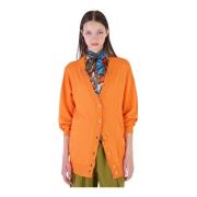 Silvian Heach Oversized V-ringad Cardigan med fransad kant Orange, Dam