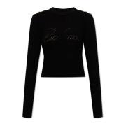 Balmain Räfflad tröja med logotyp Black, Dam