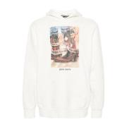 Palm Angels Beige Oversized Hoodie med The Game Of The Snake Print Whi...