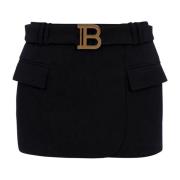 Balmain Kort kjol med låg midja i ull Black, Dam