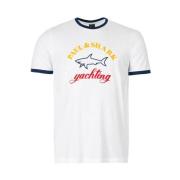 Paul & Shark Ekologisk Bomull Logo Tryckt T-shirt White, Herr