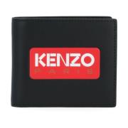 Kenzo Svart läderplånbok med röd logotyp Black, Herr