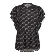 Co'Couture Elegant Frill Top med Mandarin Krage Black, Dam