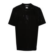 Dsquared2 Svart Logotyp Tryck Kristall Prydd T-shirt Black, Herr