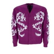 HUF Lila Twin Dragon Cardigan Streetwear Purple, Herr