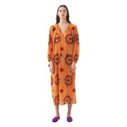 Antik Batik Tryck flytande klänning Suny Brown, Dam