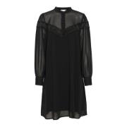 Kaffe Feminin Mesh Klänning med Broderade Detaljer Black, Dam