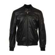 Peuterey Leather Jackets Black, Herr