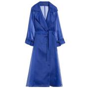 Max Mara Blå Silke Organza Tuxedo Kappa Blue, Dam