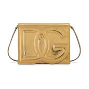 Dolce & Gabbana Metallic Logo-Embossed Golden Axelväska Beige, Dam