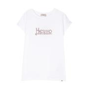 Herno Vit T-shirt med Studded Logo White, Dam