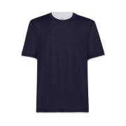 Brunello Cucinelli Lagerlagd Siden-Bomull T-shirt Blue, Herr