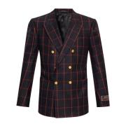 Gucci Svart Ull Flanell Dubbelknäppt Blazer Multicolor, Herr