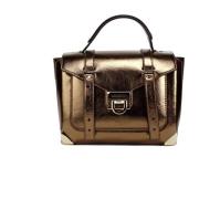 Michael Kors Snygg Metallic Läder Top Handtag Satchel Brown, Dam