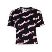 Moschino Svart Logo Print Stretch Bomull T-shirt Multicolor, Dam