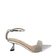 Ninalilou Silver Spegel Läder Sandal med Strass Gray, Dam