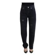 Dolce & Gabbana Svarta Denimbyxor med Logodetaljer Black, Dam