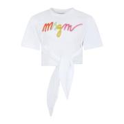 Msgm Vit Bomull T-shirt med Multifärgat Tryck White, Unisex