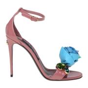 Dolce & Gabbana Rosa lackläder sandaler med blommor broderi Pink, Dam