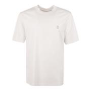 Brunello Cucinelli Vit Bomull T-Shirt med Broderad Logotyp White, Herr