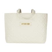 Love Moschino Quiltad Shopper Väska med Logotyp Bokstäver White, Dam