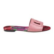 Dolce & Gabbana Rosa läder slide sandaler korsade logotyp Pink, Dam