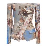 Balmain Himmel tryckt off-the-shoulder canvasjacka Multicolor, Dam