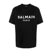 Balmain Svart Logo Print T-shirt för Män Black, Herr
