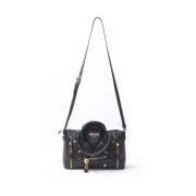 Moschino Svart Biker Bauletto Läder Väska Black, Dam