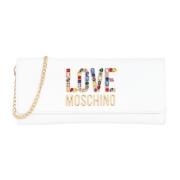Love Moschino Vit Rhinestone Logo Clutch Väska White, Dam