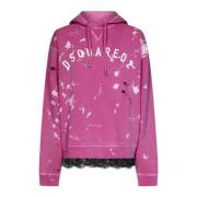 Dsquared2 Rosa Logo Print Hoodie Pink, Dam