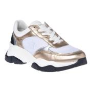 Baldinini Sneaker in gold and white nappa leather Multicolor, Dam