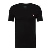 Guess Svart V-Hals T-Shirt med Tryckt Logotyp Black, Herr