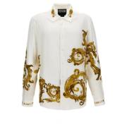 Versace Jeans Couture Kortärmad vit/guld Barocco tryck skjorta White, ...