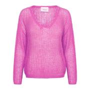 Cream V-neck Knitwear Pink, Dam