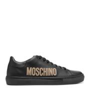 Moschino Svarta Läder Casual Sneakers Black, Herr