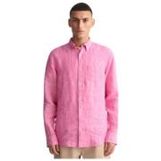 Gant Vanlig Linneskjorta med Broderad Logotyp Pink, Herr