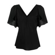 Twinset Romantisk Blus med Rynkade ärmar Black, Dam