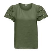 Jacqueline de Yong Spets T-shirt Vår/Sommar Kollektion Green, Dam
