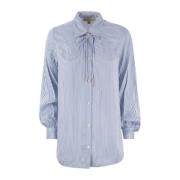 Michael Kors Randig viskos skjorta med främre knäppning Blue, Dam