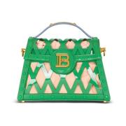 Balmain B-Buzz Dynasty väska i lackläder med ett öppet rutnätsmotiv Mu...