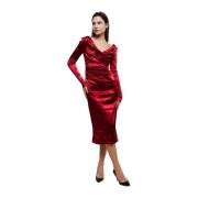 Dolce & Gabbana Satinklänning med draperad design och V-ringning Red, ...