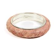 Bottega Veneta Rosa Silver Orm Läder Armband Pink, Dam