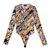 Versace Jeans Couture Svart Crewneck Top med Brush Couture Print Multi...