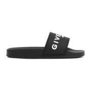 Givenchy Logo Flat Slide Sandaler Black, Dam