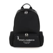 Dolce & Gabbana Kontrasterande Logo Nylon Ryggsäck Black, Herr