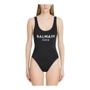 Balmain Logo Swimsuit Black, Dam
