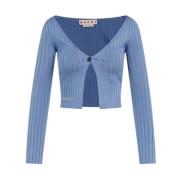 Marni Intarsia Logo Cardigan Blue, Dam