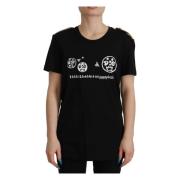 Dolce & Gabbana Svart Logotyp Bomull Tee för Kvinnor Black, Dam